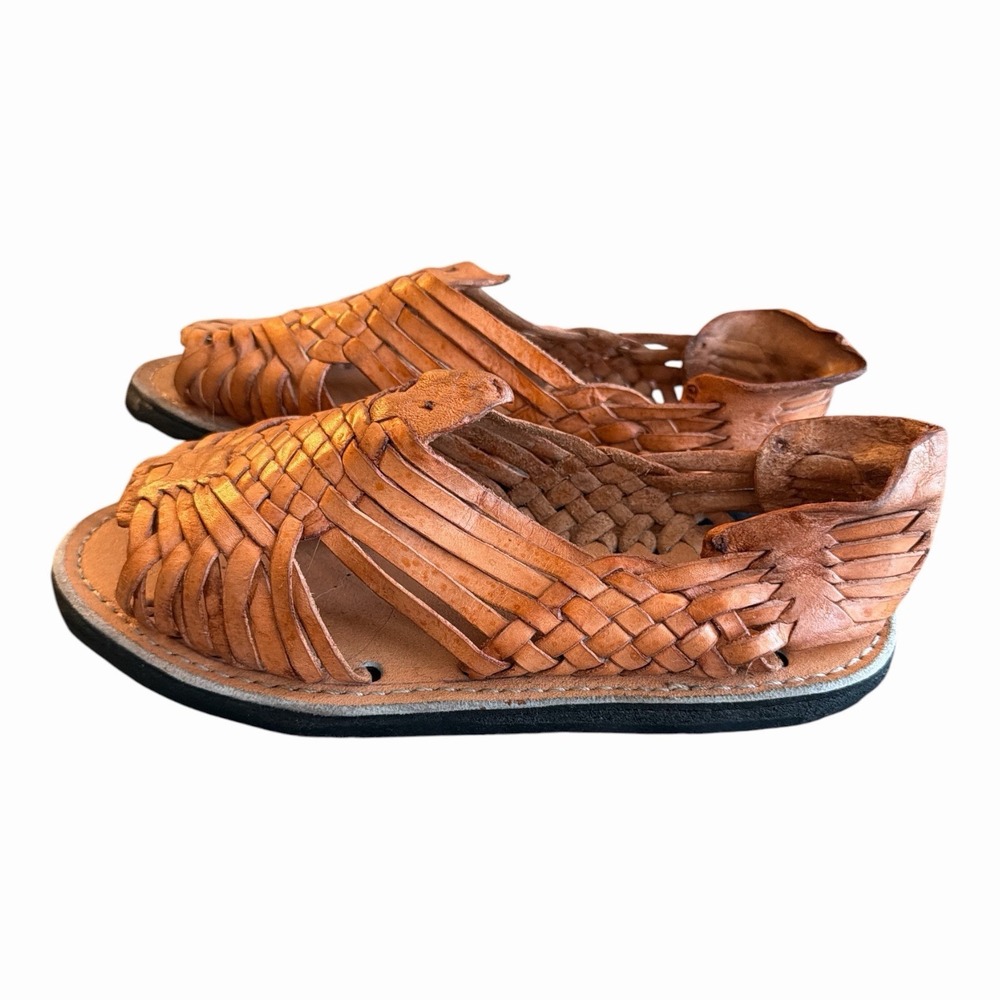 Huaraches D Clasicos Mexican Sandals Size READ Women Tan Brown Woven Leather - Picture 2 of 5